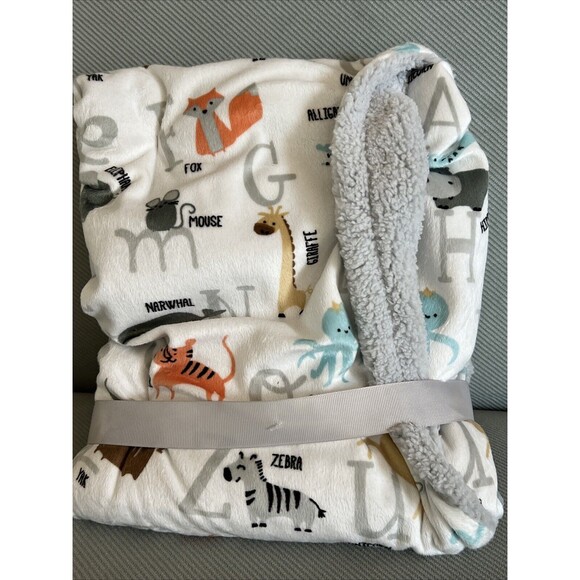 Hudson Baby ALPHABET ANIMAL Blanket Tiger Zebra Fox Panda Gray Sherpa Safari New - Picture 4 of 7